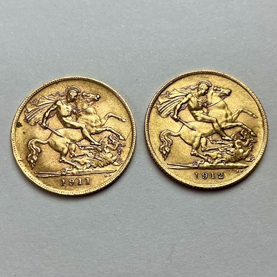 Lot 661 - Two half sovereign coins, 1911 and 1912.