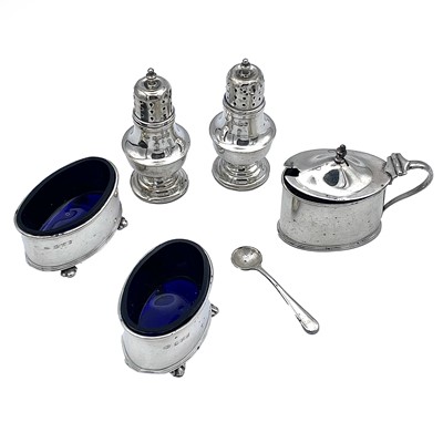Lot 57 - A George V Scottish silver five piece cruet...
