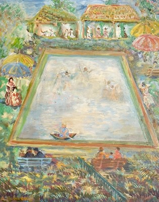 Lot 648 - Alfhild GUINNESS (1890-1983) Swimming Pool Oil...