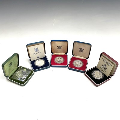 Lot 74 - Proof G.B Silver 25p / £5 Sized Coins (x5)....