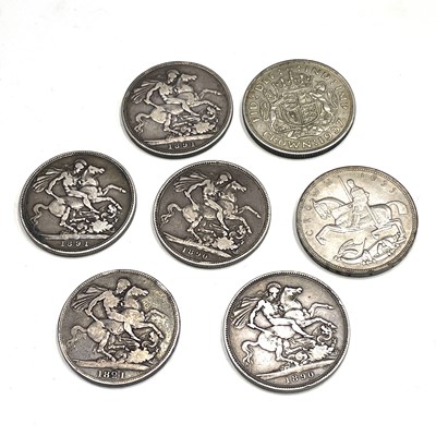 Lot 92 - G.B Silver Crowns (x7). Comprising 1821, 1890...