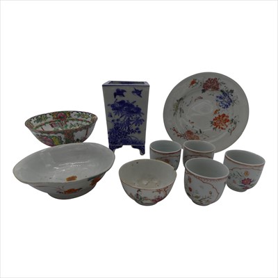 Lot 1106 - Four 18th century Chinese famille rose coffee...