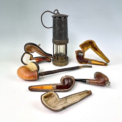 Lot 34 - A brass and painted steel miner's lamp, height...