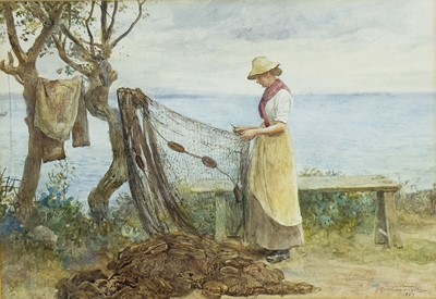 Lot 644 - Norman TAYLER (1843-1915) Mending the Net...