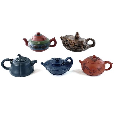 Lot 182 - Five various Chinese Yixing teapots, 20th...