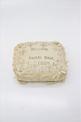 Lot 3101 - A 19th century pincushion embroidered with...
