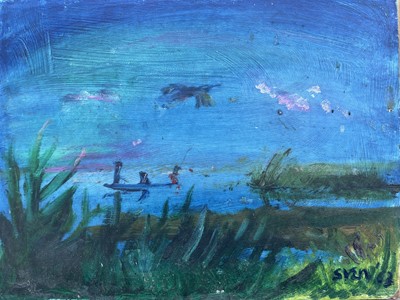 Lot 457 - Sven BERLIN (1911-1999) Fishermen at Lepe Oil...