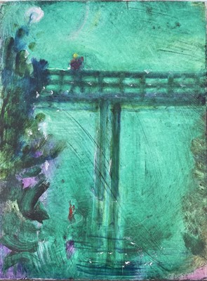 Lot 657 - Sven BERLIN (1911-1999) Wooden Bridge Oil on...