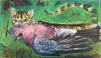 Lot 7 - Sven BERLIN (1911-1999) Cat and Jay Oil on...
