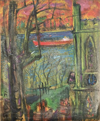 Lot 644 - Sven BERLIN (1911-1999) Red Tanker Oil on...