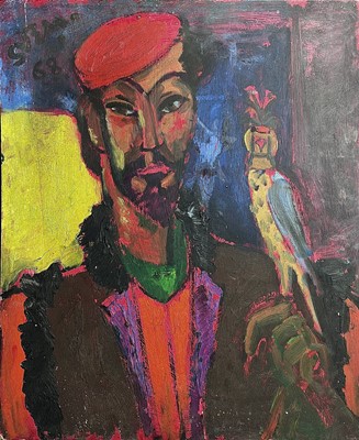 Lot 518 - Sven BERLIN (1911-1999) Man with a Hawk Oil on...