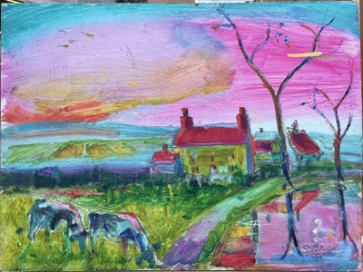Lot 614 - Sven BERLIN (1911-1999) Farm Cottages Oil on...