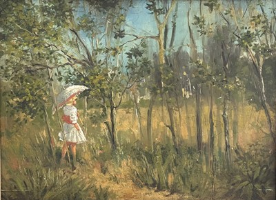 Lot 653 - Girl with a Parasol Oil on panel Initialed W M...