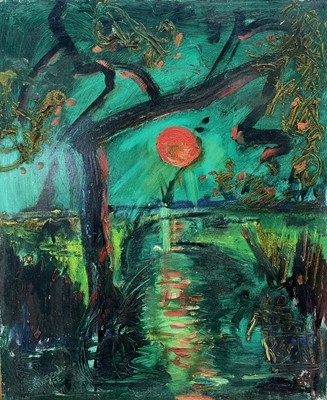 Lot 648 - Sven BERLIN (1911-1999) SunsetOil on...