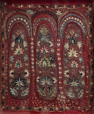 Lot 1025 - An Uzbek embroidered panel, with polychrome...