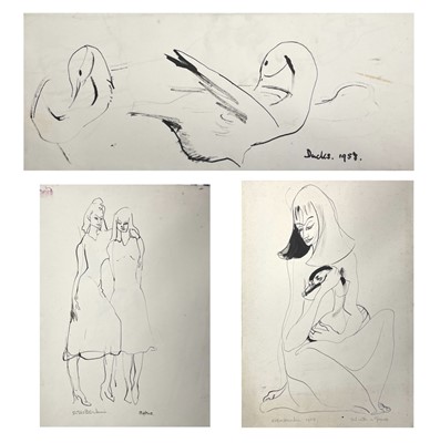 Lot 368 - Sven BERLIN (1911-1999) Girl with Goose Ink...