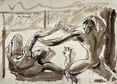 Lot 317 - Sven BERLIN (1911-1999) Wrestlers Ink and wash...