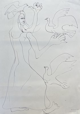 Lot 631 - Sven BERLIN (1911-1999) Dancing with Doves Ink...