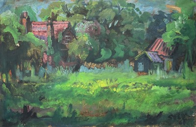 Lot 277 - Sven BERLIN (1911-1999) Woodland Houses Oil on...