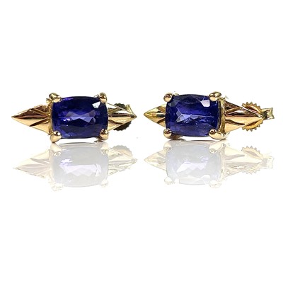 Lot 166 - A pair 18ct gold Tanzanite set stud earrings,...