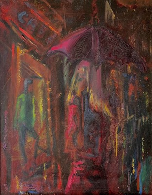 Lot 253 - Girl in Rain Oil on canvas Signed and dated...