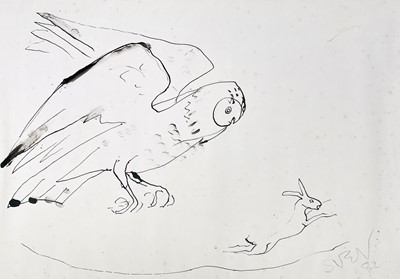Lot 541 - Sven BERLIN (1911-1999) Owl taking a Hare Ink...
