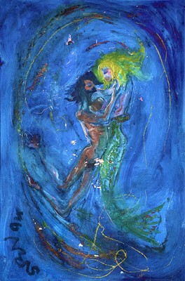 Lot 96 - Sven BERLIN (1911-1999) Man and Mermaid Oil on...