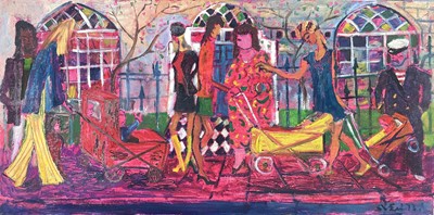 Lot 735 - Sven BERLIN (1911-1999) Young Mothers   Oil on...