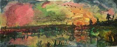 Lot 350 - Sven BERLIN (1911-1999) Skein of Geese   Oil...