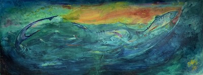 Lot 610 - Sven BERLIN (1911-1999) Hunting shark Oil on...