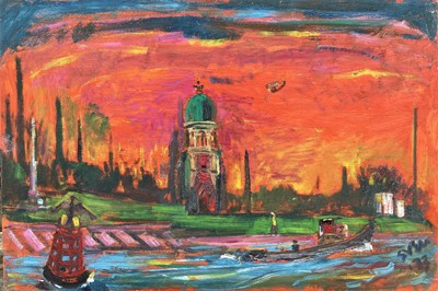 Lot 564 - Sven BERLIN (1911-1999) Sunset Oil on board...