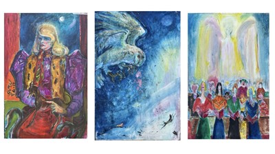 Lot 421 - Sven BERLIN (1911-1999) Owl and Hare Oil on...
