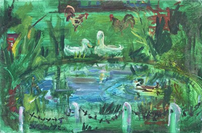Lot 567 - Sven BERLIN (1911-1999) Duck Pond Oil on board...