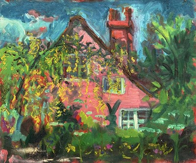 Lot 692 - Sven BERLIN (1911-1999) The pink house Oil on...