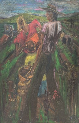 Lot 303 - Sven BERLIN (1911-1999) Picking Potatoes Oil...