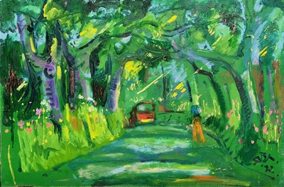 Lot 357 - Sven BERLIN (1911-1999) A wooded lane Oil on...