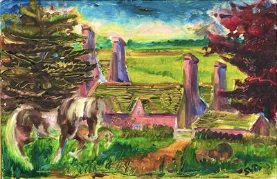 Lot 285 - Sven BERLIN (1911-1999) Pink forest house with...