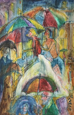Lot 566 - Sven BERLIN (1911-1999) The Rain People Oil on...