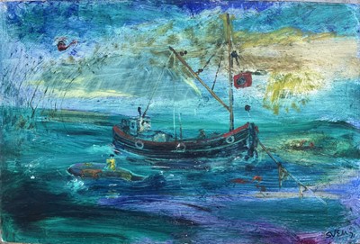 Lot 545 - Sven BERLIN (1911-1999) Fishing Boat Anchored...