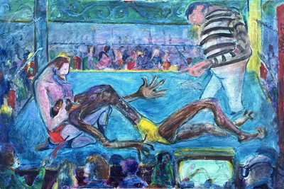 Lot 130 - Sven BERLIN (1911-1999) WRESTLERS Oil on board...