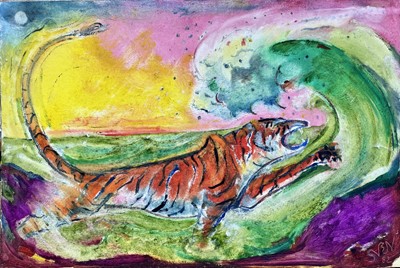 Lot 676 - Sven BERLIN (1911-1999) Tiger in Surf Oil on...