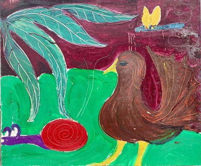 Lot 203 - Julia BERLIN (1942-2021) Bird and snail Oil on...