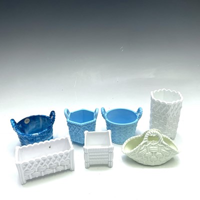 Lot 903 - A Sowerby glass Blanc de Lait square salt...