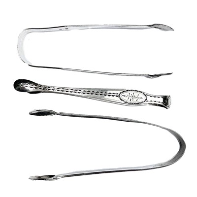Lot 134 - Three Georgian silver bright cut sugar nips,...