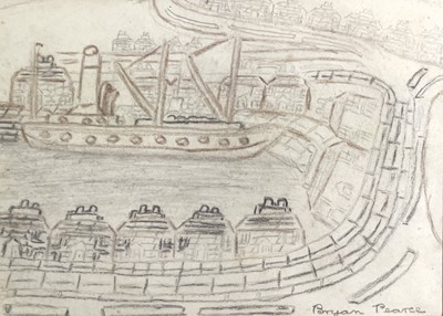 Lot 114 - Bryan PEARCE (1929-2006) Harbour Crayon and...