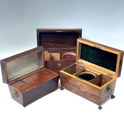 Lot 12 - A Regency rosewood tea caddy, of sarcophagus...