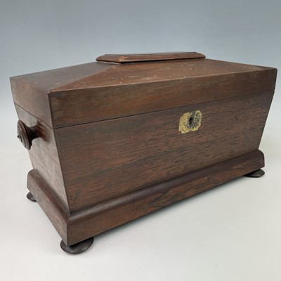 Lot 16 - A William IV rosewood sarcophagus shape tea...
