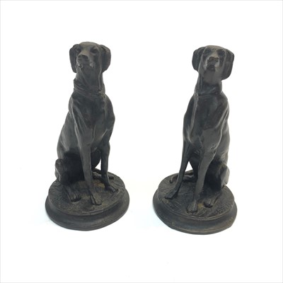 Lot 432 - A pair of bronzed greyhound dog ornaments.