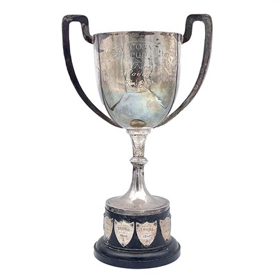 Lot 129 - A George VI silver twin handle pedestal trophy...