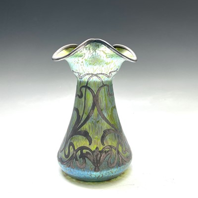 Lot 800 - An Art Nouveau Loetz silver overlay iridescent...